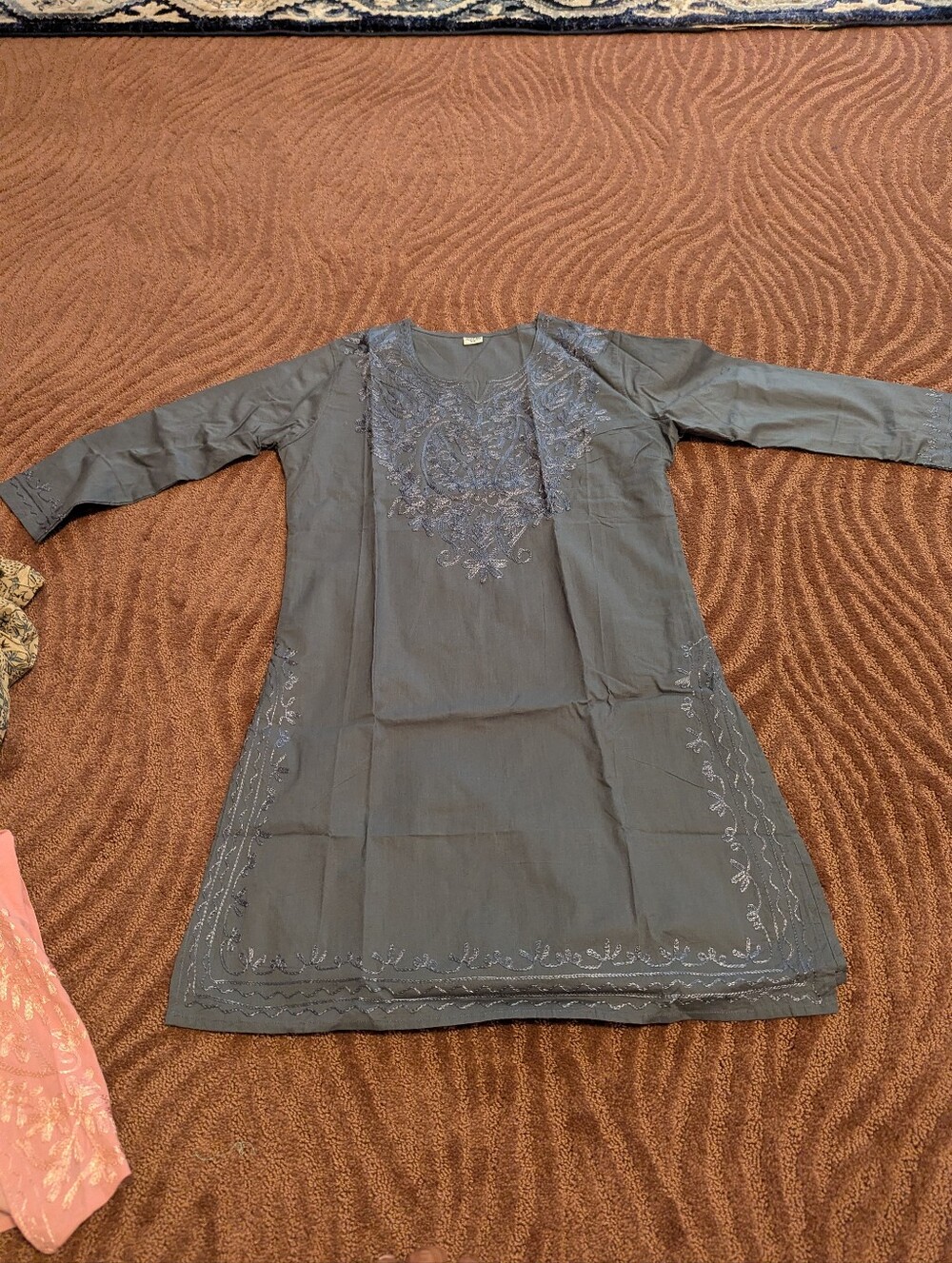 Women's Embroidered Slate Gray Long Kurta